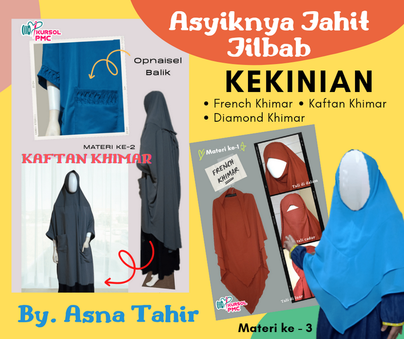 Menjahit tiga model jilbab kekinian.